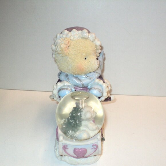 Christmas Bear Statue Pushing Sled with Snow Globe Winter Holiday Purple & Blue - Picture 4 of 6